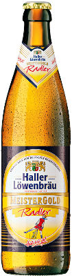 Das Bier Haller Löwenbräu Meistergold Radler wird hier als Produktbild gezeigt.
